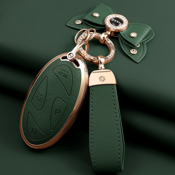 HAKO 소프트 가죽TPU 차키케이스+키홀더+리본 (현대호환), H-09, 그린