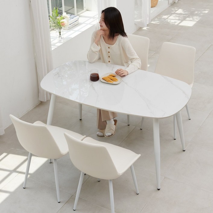 달리빙앤 리브 1400 포세린 통 세라믹식탁 세트 타원형 사각 4인용 식탁 의자4
