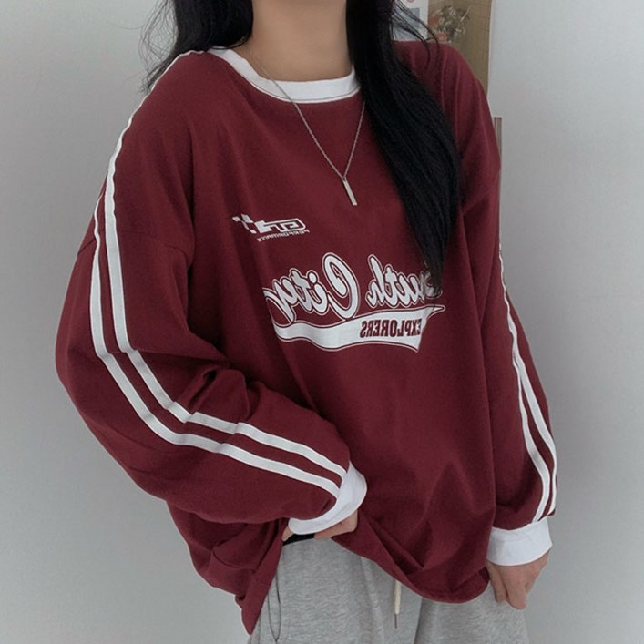 사우스프린팅 트랙 오버핏 긴팔티셔츠 빅사이즈 스트릿룩