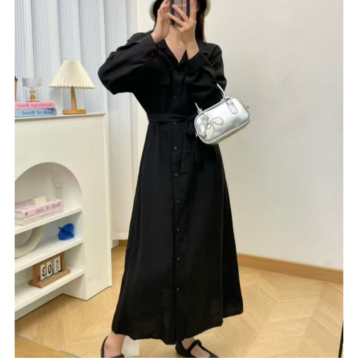 와이와이(YY) 카라넥 셔츠 롱 원피스