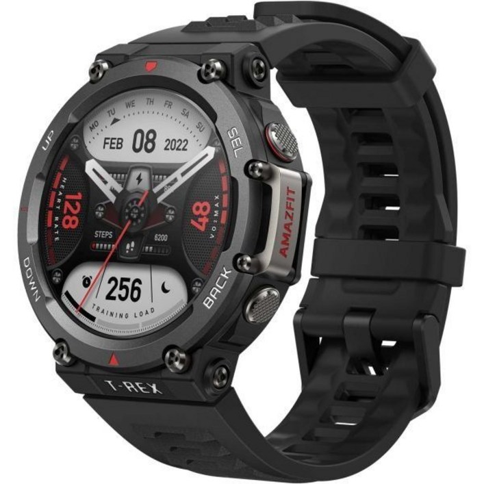 Amazfit T-Rex 2 남성용 스마트워치, 듀얼밴드 6 위성위치확인, 24일 배터리 수명, 초저온 작동, 투박한 야외 GPS 밀리터리 실시간 내비게이션-블랙