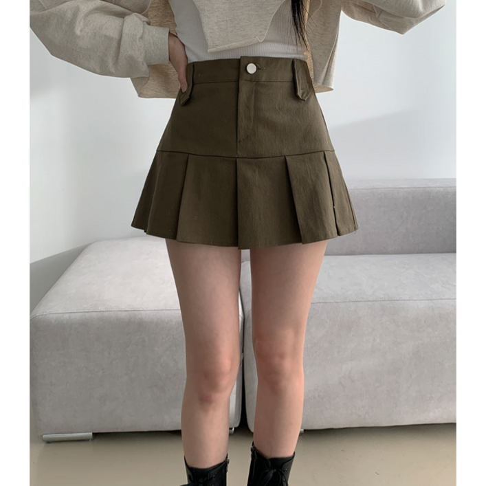 부기샵 숏/롱 선택 진스 투버튼 플리츠 스커트