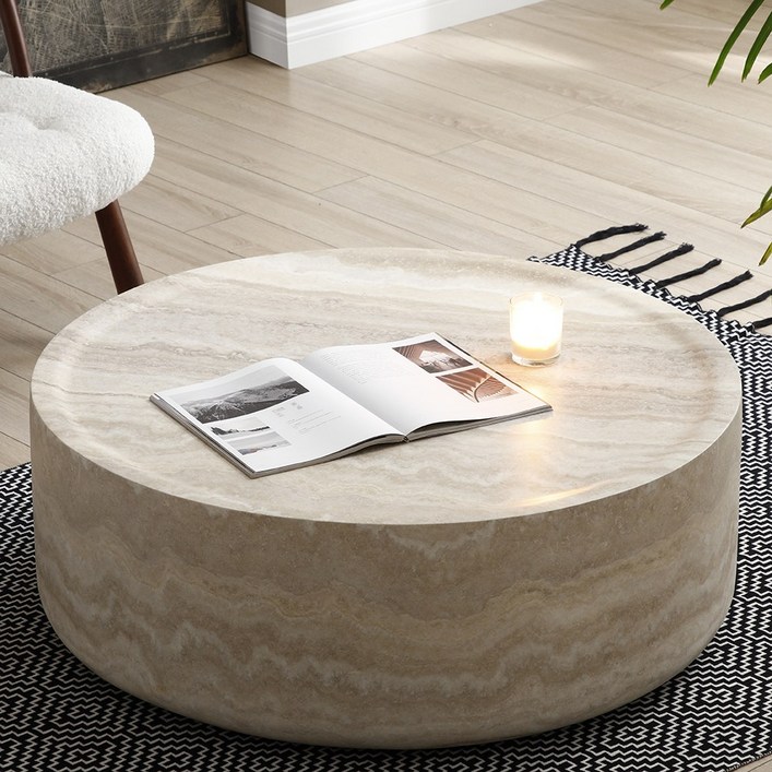 하조이 와비사비풍 트라버틴 패턴 거실 테이블 쇼파 사이드테이블 북유럽 인테리어 소파 테이블, 좌식 테이블