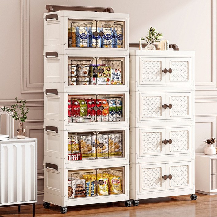 대용량 다용도 접이식 수납장 조립 필요 없음 가정용 거실수납장 이동식 가구