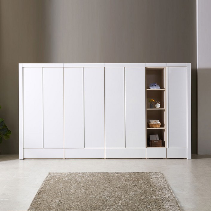 하이로 3670 오픈세트 수납옷장이불장2단옷봉장470오픈선반장470반문옷장 화이트투톤 거울선택