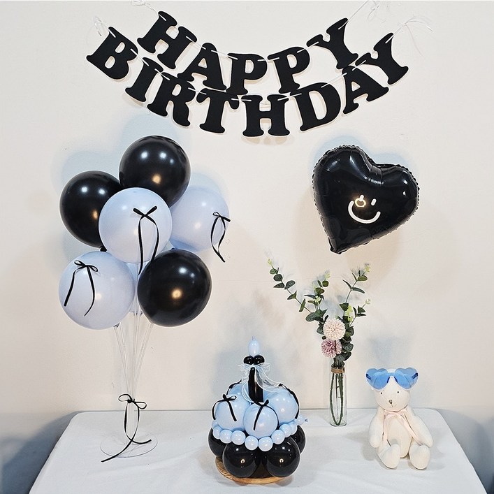 올리브파티 풍선 케이크 모자 만들기 DIY 가랜드풍선안경 생일파티용품 세트, 1세트, 블랙블루