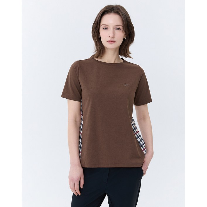 24SS 스테디셀러 멜란지 체크 백 반팔티셔츠 BROWN WNTS4B905W3