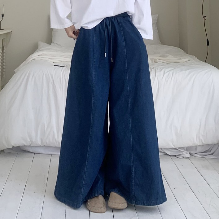 애플망고옷장 데님 와이드 치마바지 281 넉넉사이즈 밴딩팬츠