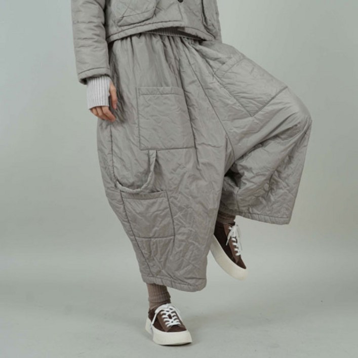 벅시루 신모모 1온스 누빔 나일론 비조 포켓 통통녀 데일리 겨울 여성 미시룩 밴딩 배기 패딩바지