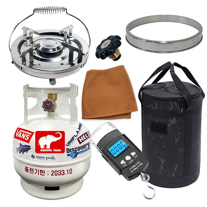 화력조절 해바라기버너 코돌이탱크 LPG 3kg 고화력 버너세트(스티커무료증정), 1세트, 7번_3kg+링가드+1005버너+워머+가방+마개+손저울