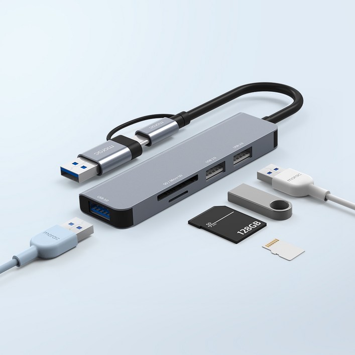 morac 프로토 5포트 USB 젠더 C타입 멀티 허브 MRHUB5, 단품, 1개