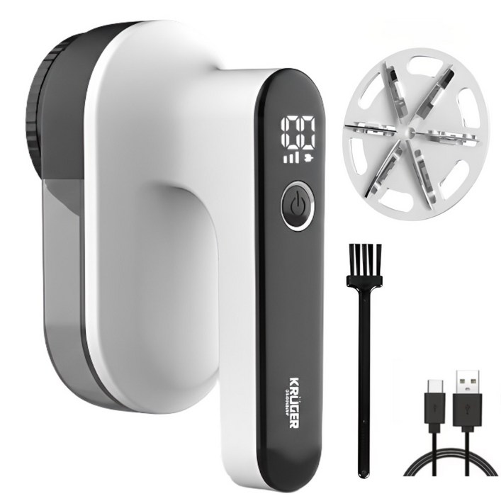 크루거 보풀제거기 세탁소용 6중 충전식 대용량 LED, 프리미엄 화이트블랙, KRLR-1329