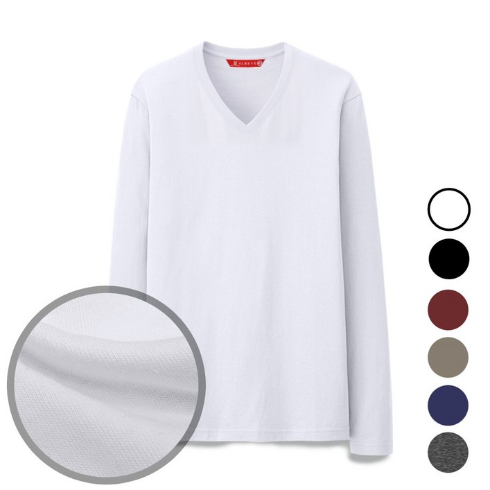 알베테 베이직 무지 브이넥 20수 면100 6 Color 긴팔 티셔츠