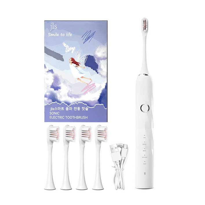 JLS 최신형 스마트 음파 전동칫솔 본체칫솔모 4개 1년 2번만 충전
