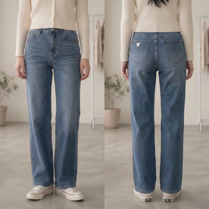 게스 진 여성용 사계절 뉴 와이드 스판 팬츠 청바지