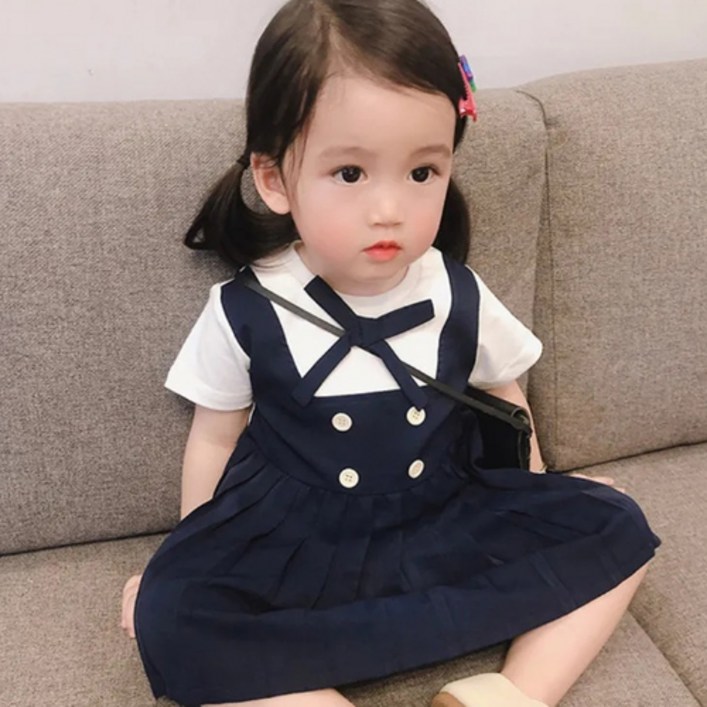 앨리홈 단추리본주름원피스