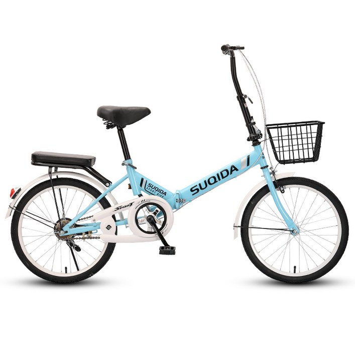 [HOTAX] 세련된 클래식 접이식 미니벨로 자전거 출퇴근 경량 미니 폴딩 바구니 마트, 스탠다드-블루