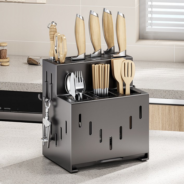 Leesheer 주방 통풍 물빠짐 칼꽂이 무타공 다기능 올인원 수저통