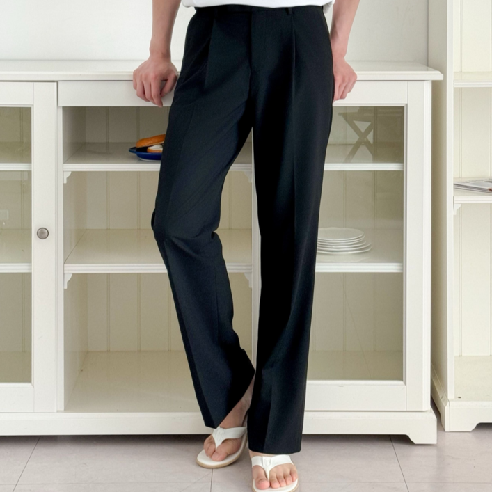 데이로아 남성용 히든밴딩 와이드 슬랙스 링클프리 스판 정장바지 캐주얼 빅사이즈 팬츠