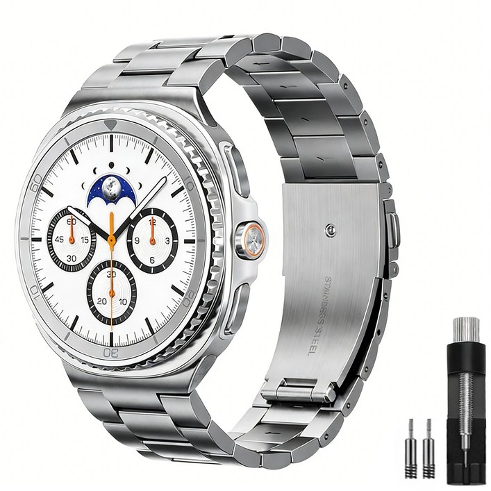 OULUOQI 애플워치 갤럭시워치 호환 메탈 밴드 스트랩 3연 스테인리스 쥬빌레 교체 스트랩  탄성 메탈 밴드, 1개, 실버