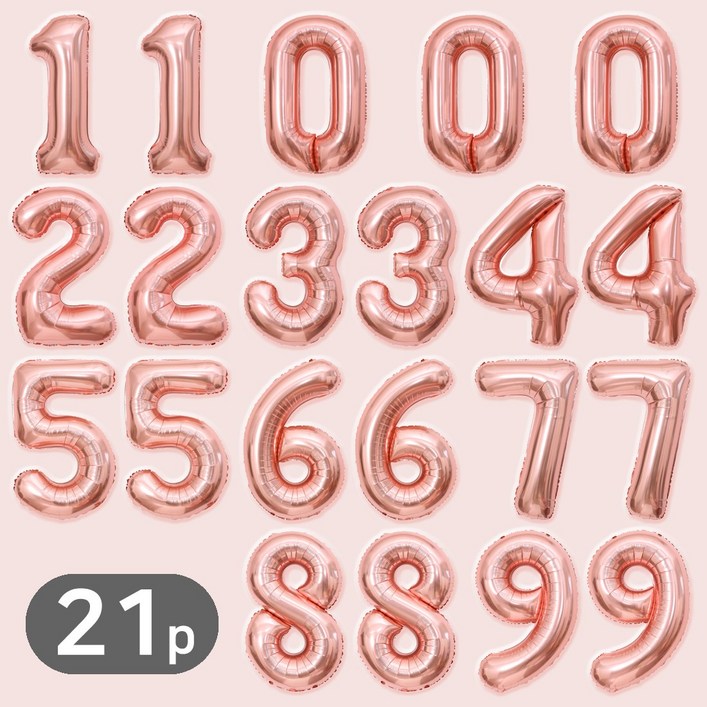 에스엠파티 40cm 숫자풍선 21p 세트, 1세트, 로즈골드
