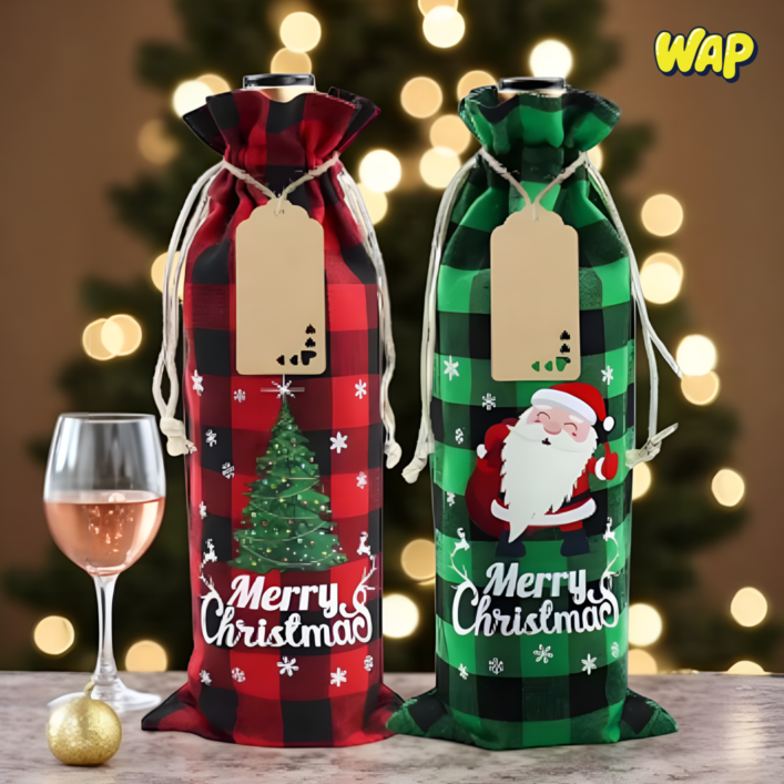 WAP 11 크리스마스 와인 파우치 커버 소품 더스트백 홈파티