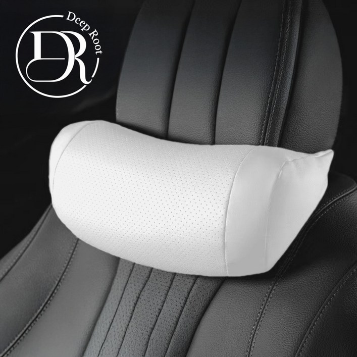 딥루트 차량용 프리미엄 헤드레스트 가죽 목쿠션, 2개, 화이트
