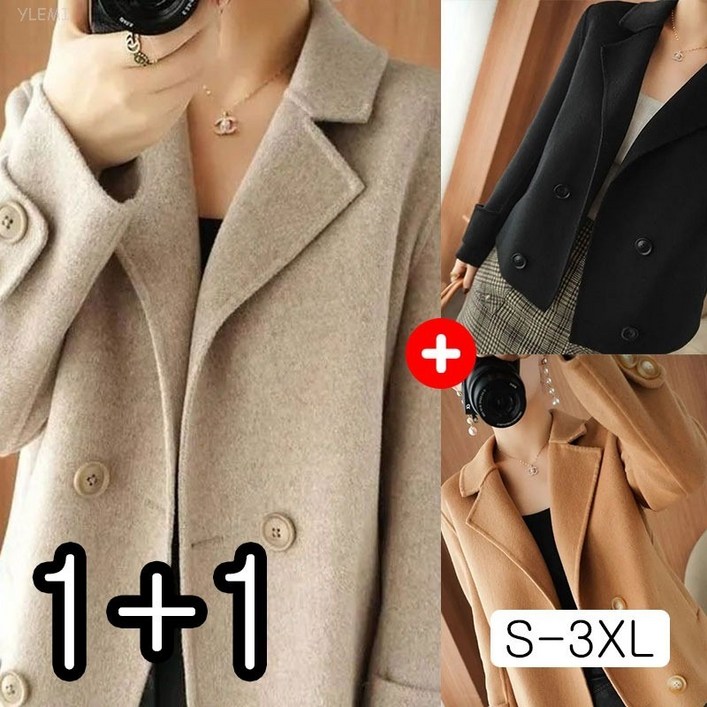 YLEMI 1/1+1 가을겨울 캐주얼 고급 모직 숏 자켓 여자 빅사이즈 세미정장 코트 가디건