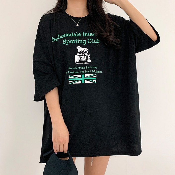 빅사이즈 여자 77~120 런던 코튼 오버핏 반팔 롱 박스티셔츠(1619)여성 하의실종 루즈핏 남녀공용