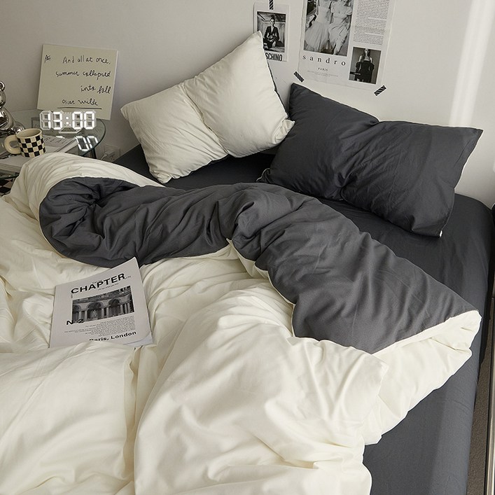 STYLE DR 사계절 침구 커버 세트 순색의 침대시트이불커버베개커버 4종 세트