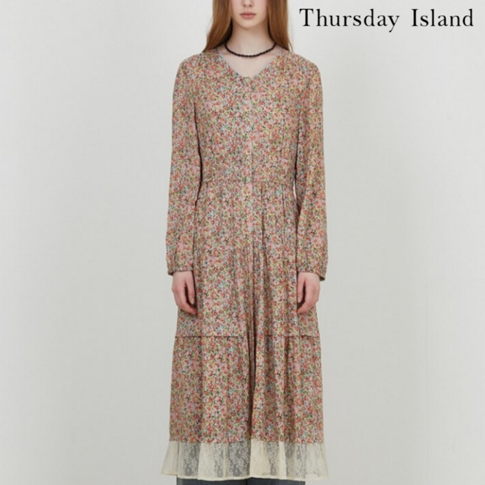 백화점발송 써스데이아일랜드 여성 롱 원피스 레이어드 레이스 풀오픈 봄 여름 여행 데이트룩 휴양지원피스