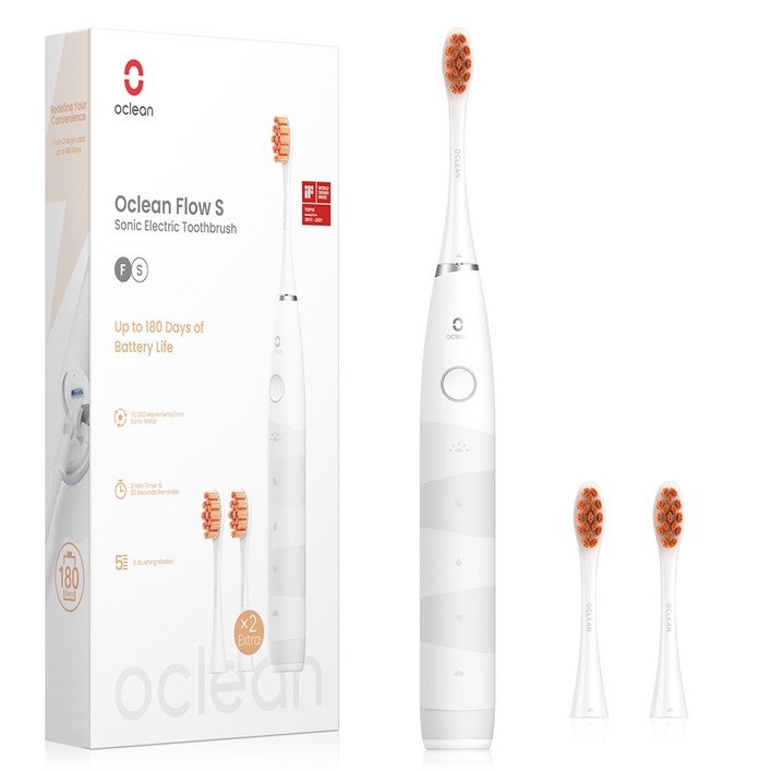 오클린 Oclean Flow 음파전동칫솔본체칫솔모 3개 1년 2번만 충전 분당 76000회 IPX7방수