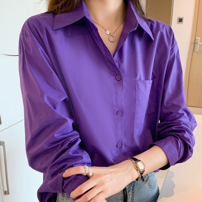 여성 봄가을 단색 긴팔 기본셔츠 여성 봄가을 단색 긴팔 기본셔츠