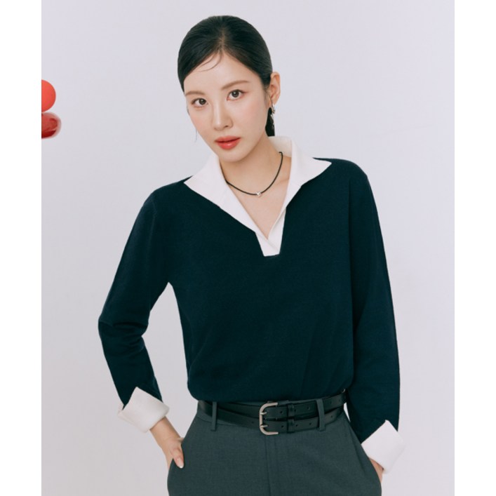 더엣지 서현 착용4PACK 25SS 배색 셔츠니트 180007