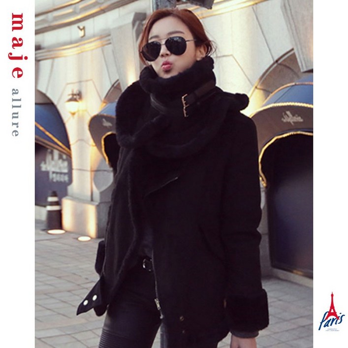 여 양털 뽀글이 후리스 플리스 여성 자켓 무스탕 점퍼 패션 올 매치  조수 maje allure 사슴 가죽 봉제 모피