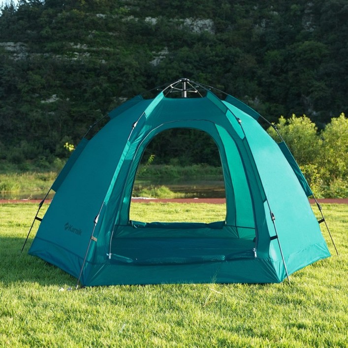 카르닉 육각 돔타입 원터치텐트 스페이스 아이보리 대형, 대형(4-5인용), 블루그린(BLGR)