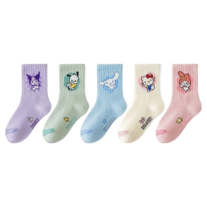 산리오 아동 여아 사계절 중목 양말 5켤레 세트