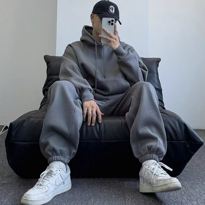SELEAD 남성 트레이닝 세트 추리닝세트빅 사이즈 후드 맨투맨 티셔츠 상하세트  와이드 조거팬츠 데일리 투피스세트