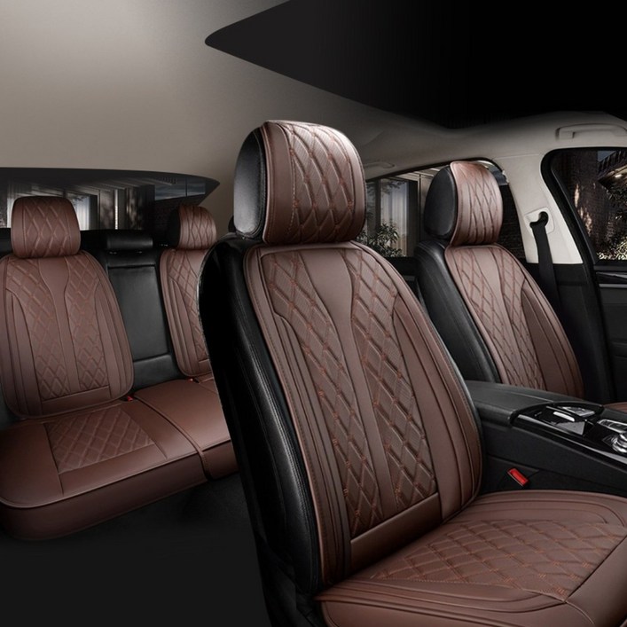 전차종 고급형 자동차 가죽시트 풀세트 차량방석, 1세트, 전좌석풀세트커피