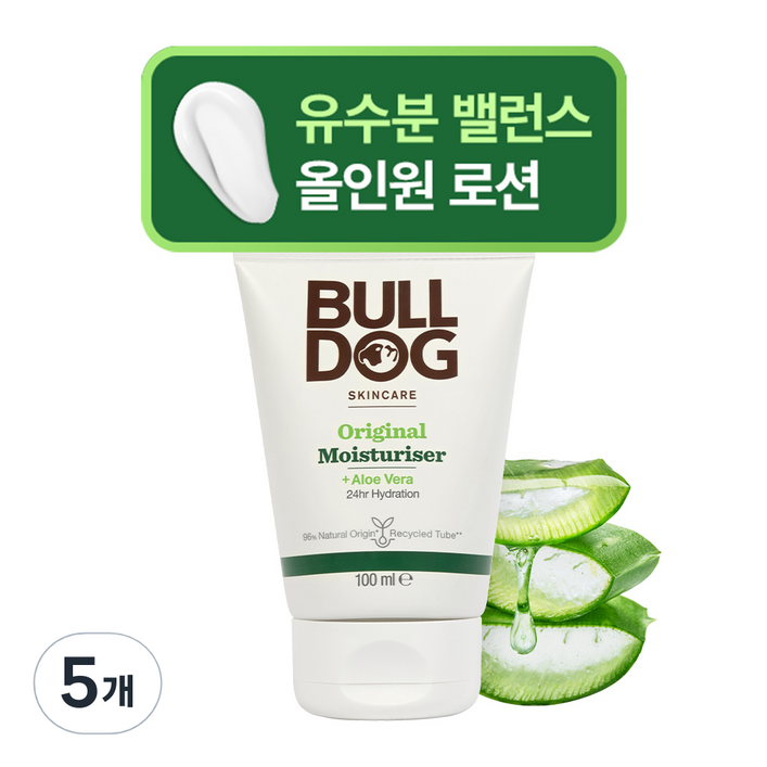 불독 오리지널 모이스처라이저 알로에 진정 남성 올인원 로션, 100g, 5개