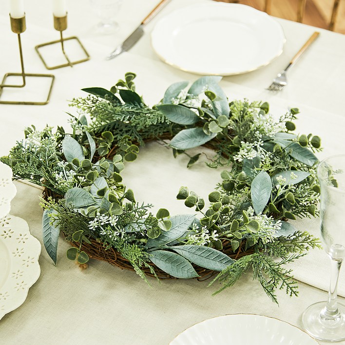 에버그린 리스 솔방울 컬러믹스 리스 현관 벽 장식