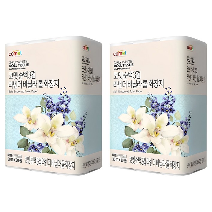 코멧 순백 3겹 라벤더 바닐라 롤화장지, 30m, 30개입, 2개
