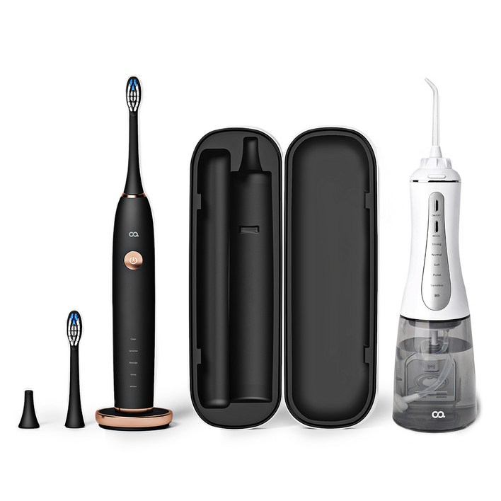 오아 클린이소프트B 전동칫솔  클린이 워터B 구강세정기 세트, OOT003BK, OOR006WH, 블랙칫솔, 화이트세정기, 1세트