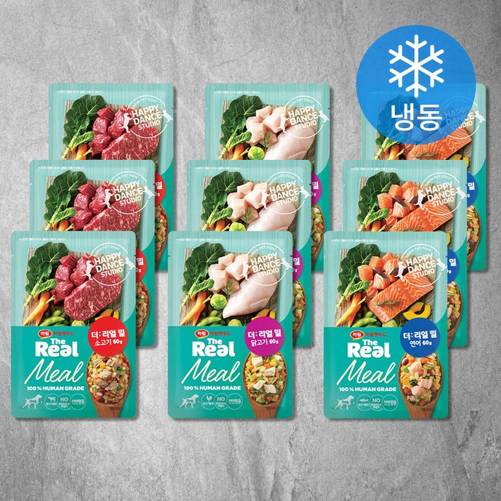 하림펫푸드 전연령 더리얼 밀 강아지 화식 닭고기 60g + 연어 60g + 소고기 60g 세트 (냉동)