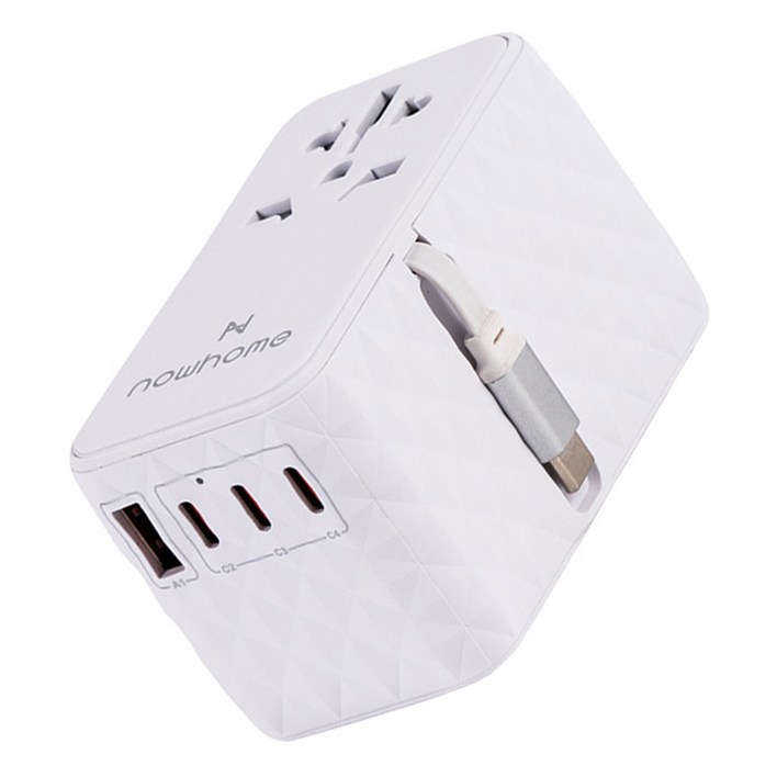 나우홈 USB 5포트 PD PPS 85W 여행용 멀티탭 에브리웨어 파우치 세트, 스노우 화이트, 1세트