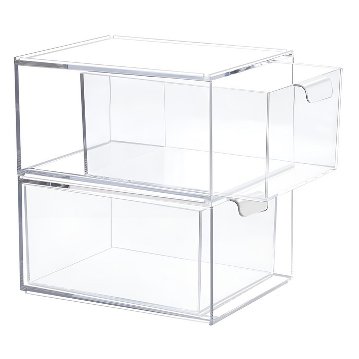 로이홈 주방 적층식 슬라이딩 정리 수납 서랍, 투명, 2개