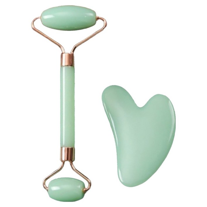 올웨일리 더블헤드 페이스 롤러 보드 + 괄사 마사지기 세트 TSP2514, 1세트, 그린