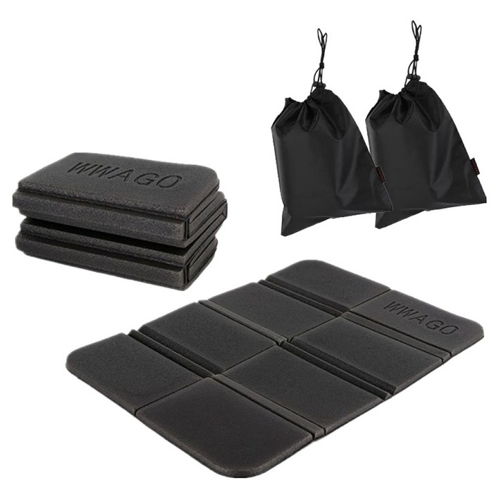 WWAGO 디어까사 경량 8단 접이식 등산방석 2p  파우치 2p 세트, 블랙