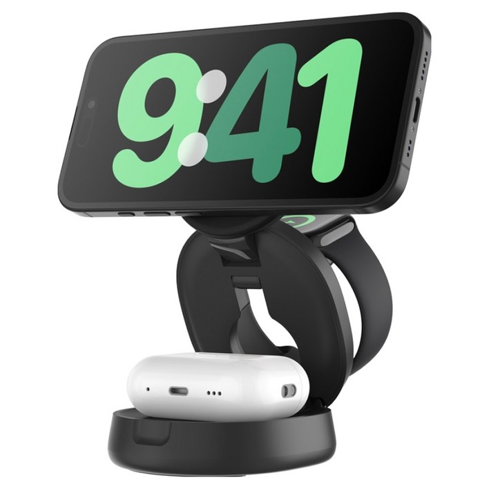 벨킨 3in1 Qi2 15W 컨버터블 마그네틱 무선 고속 충전 스탠드 초소형 각도 조절 지원 WIZ034kr, 블랙WIZ034krBK, 1개