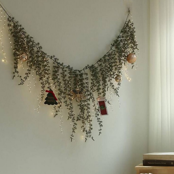 그린모먼트랩 크리스마스 사이프러스 가랜드 + LED 전구 세트, 1세트, 그린